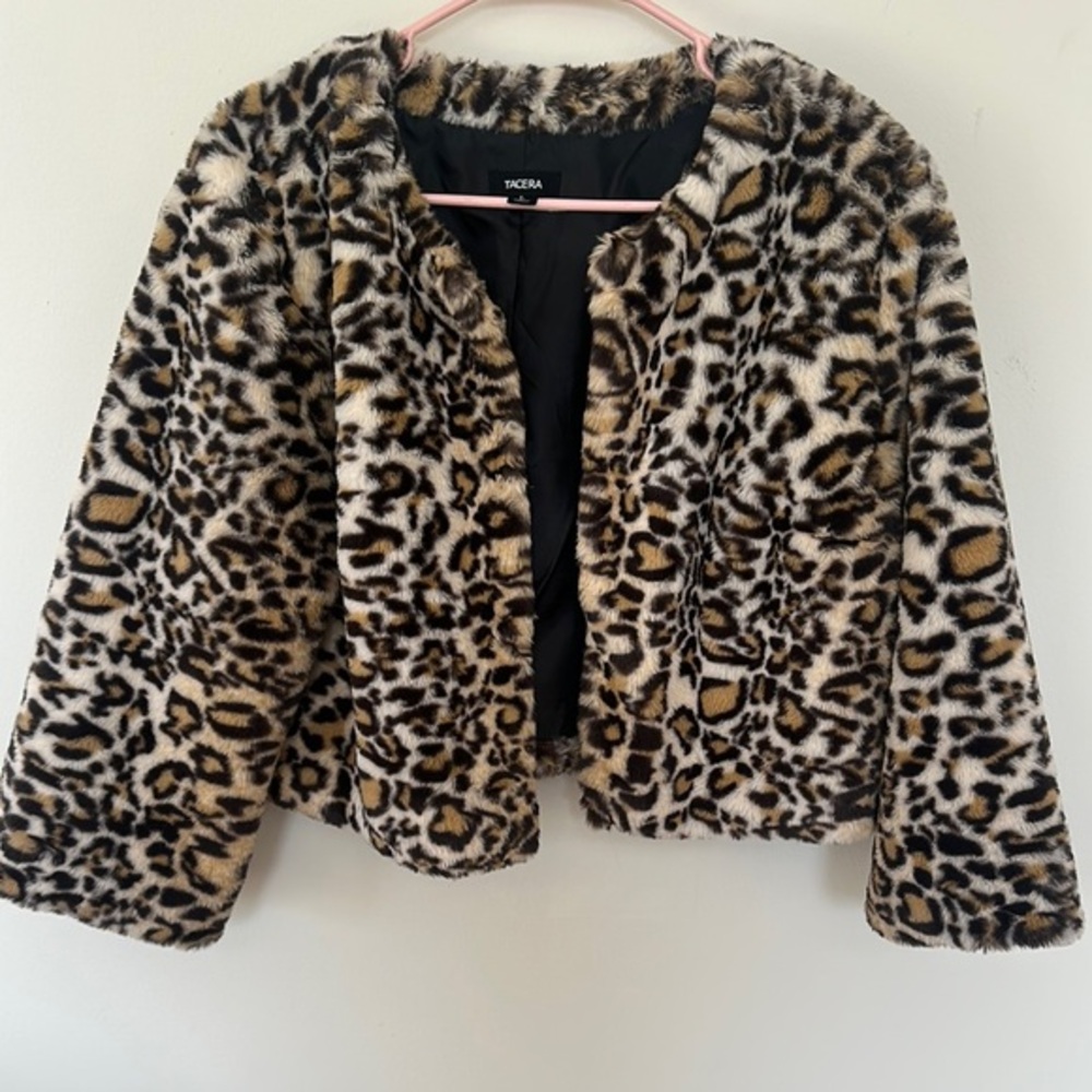 Tacera Brown and Black Teddy Jacket Faux Fur Cropped